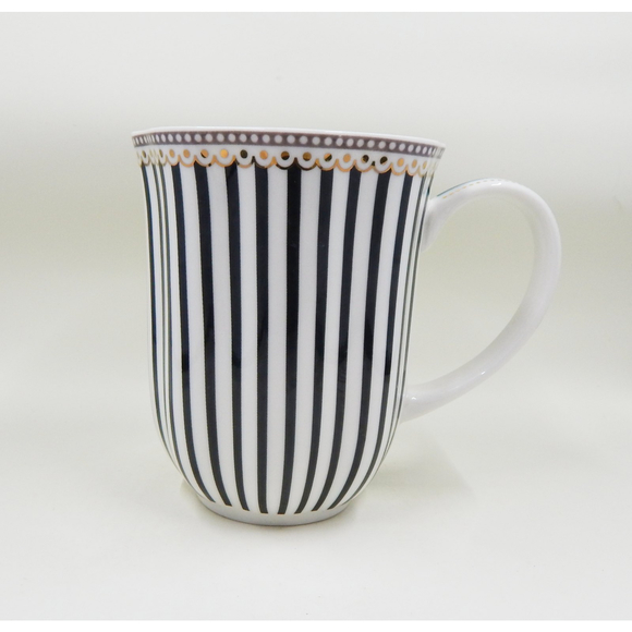 Grace's Teaware Josephine Black and White Stripes Coffee Cup Blue Toile Decal - Picture 3 of 11